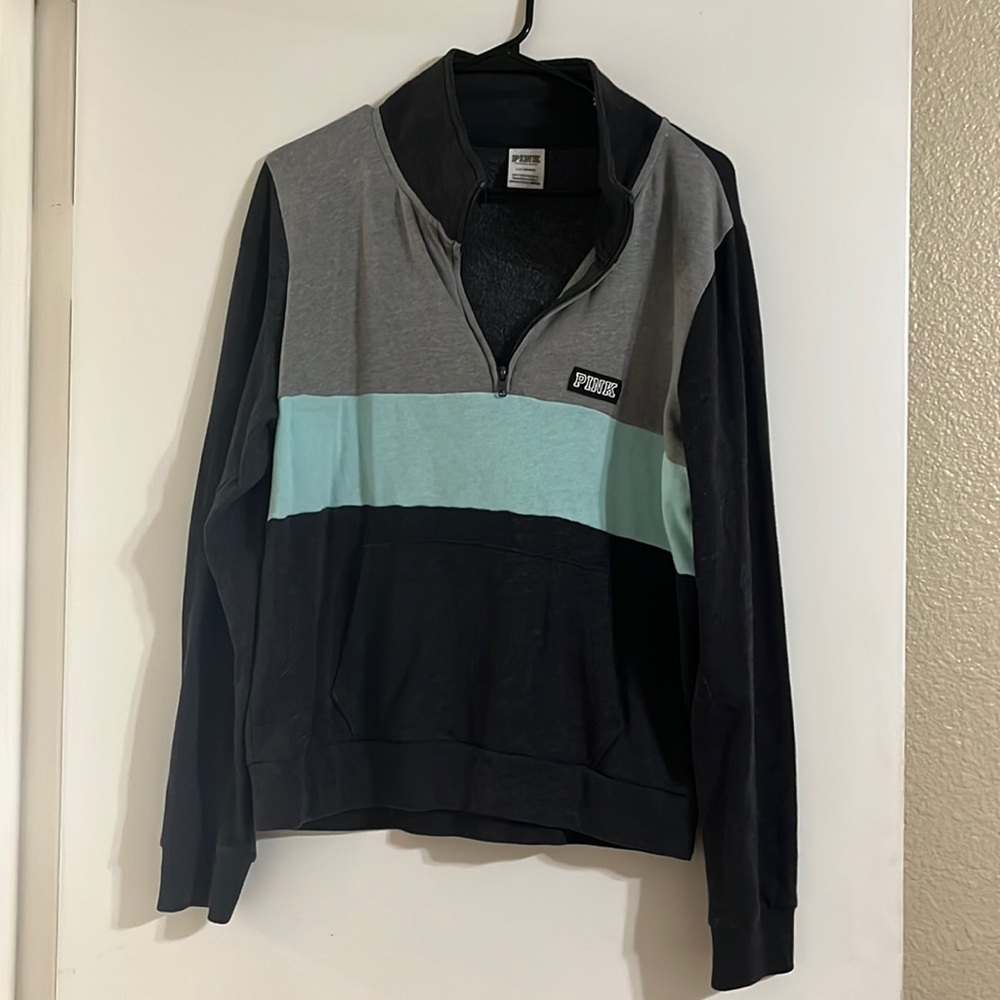 Pink Quarter Zip Colorblock Hoodie